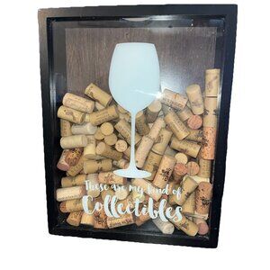 Wooden Cork Holder Shadow Box Glass Front Wine Collectibles Sz 14”H X 11”W